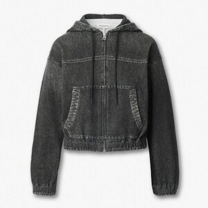 Rag And Bone Miramar Davina Hoodie Washed Black Cotton Terry XS